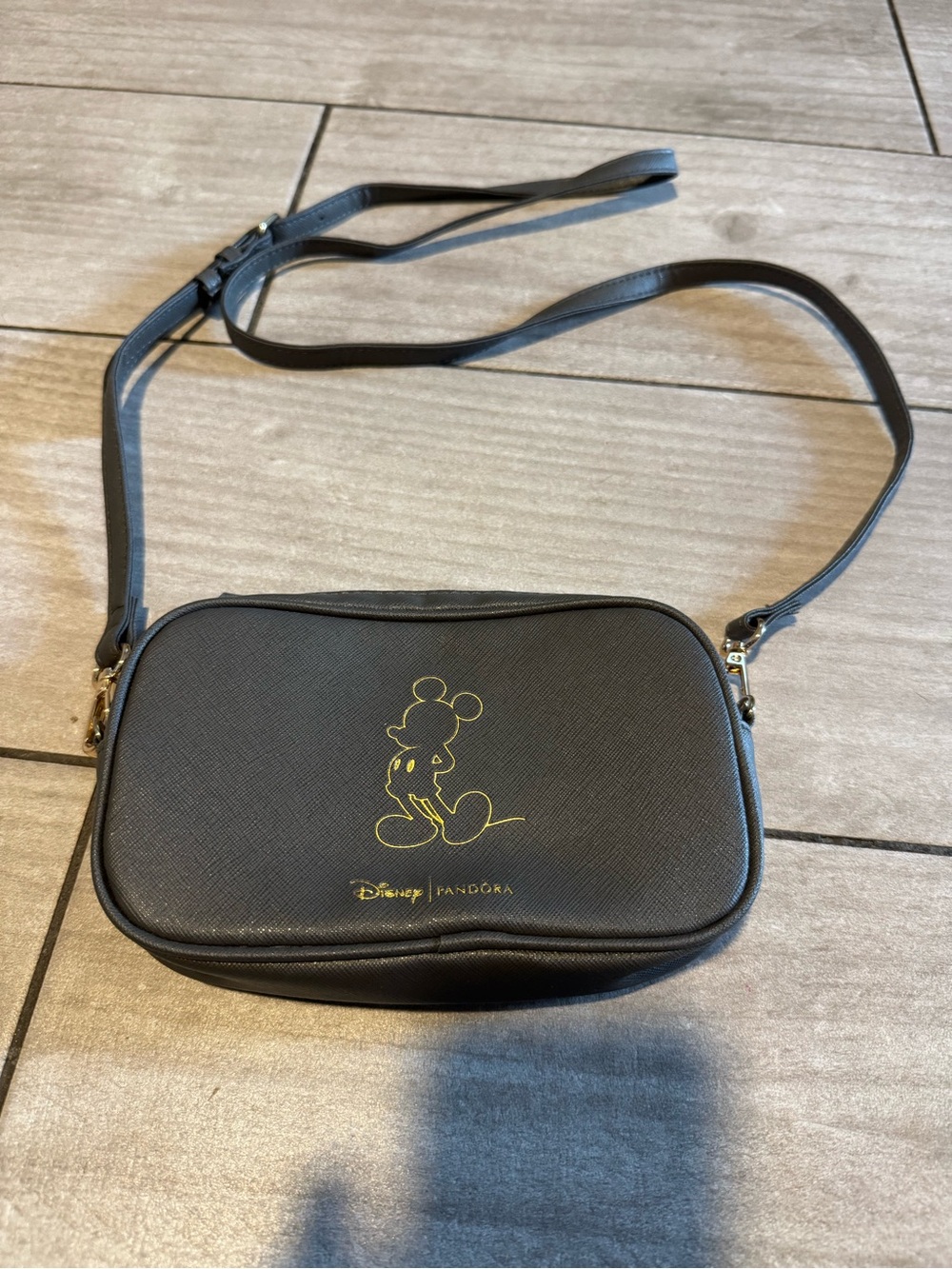 PANDORA DISNEY Limited Edition Mickey Mouse Grey Zipper Crossbody Bag 2018, Gold